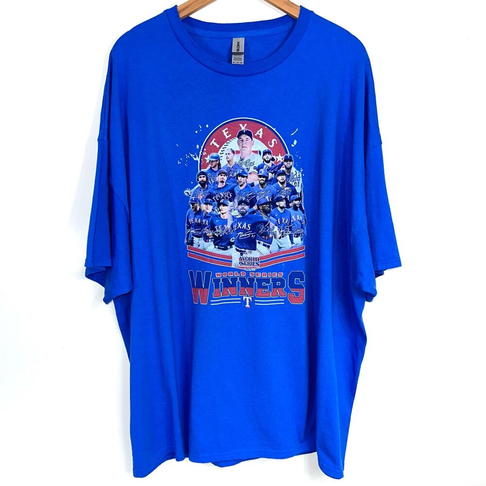 Texas Rangers World Series Winners Blue Gildan Short Sleeve T-Shirt Size 4XL